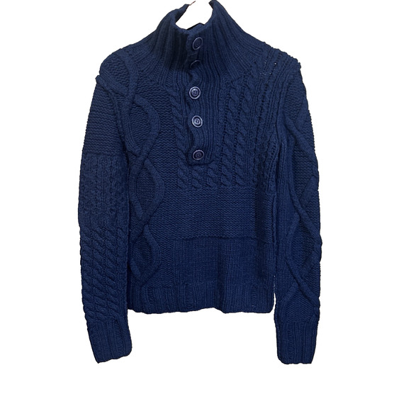 Vintage Diesel Gold Label Y2K Wool Sweater Chunky Mixed Cable Knit Small Blue - Picture 1 of 14